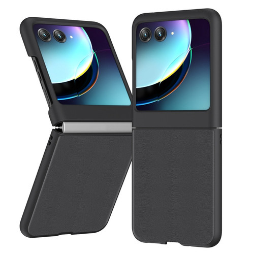 Motorola Razr+ 2023 Ultra-thin Plain Skin Leather Phone Case - Black